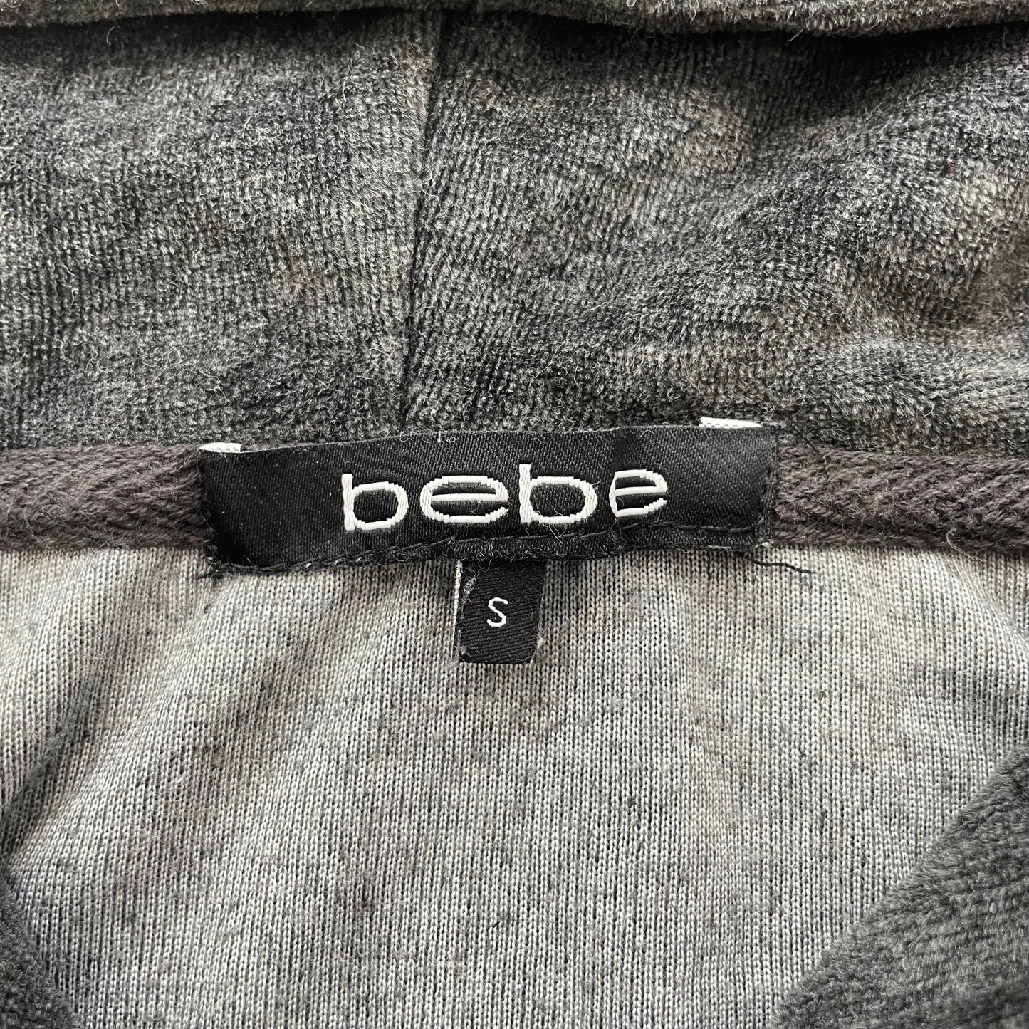 Bebe Women's Charcoal Gray Velour Zip-Up Hoodie Rhinestones Front Logo Size S