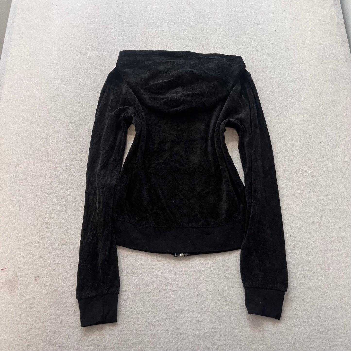 Vintage Juicy Couture Womens Black Velour Tracksuit Set Hoodie & Pant Y2k Size S