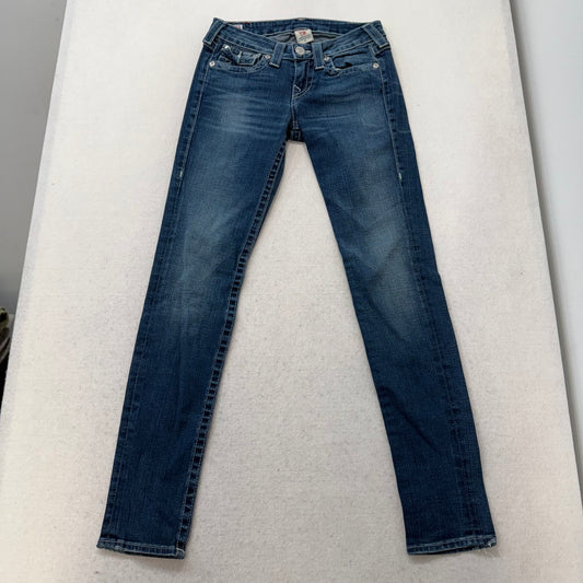 True Religion Jodie Women Dark Blue Denim Skinny Jeans Back Flap Pockets Size 27