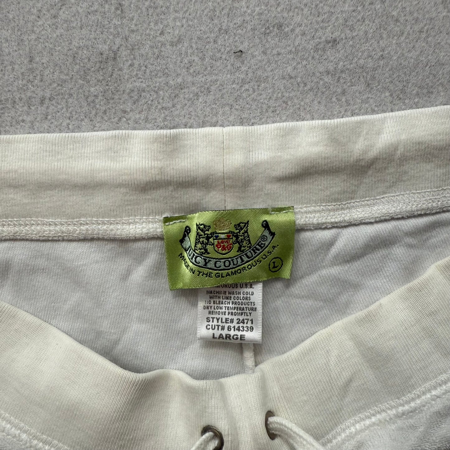 2003 Vintage Juicy Couture Women's White Terrycloth Flared Track Pant Y2K Size L