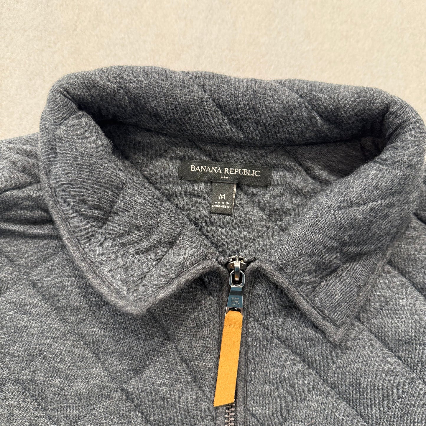 Banana Republic Men Gray Diamond Quilted Full Zip Bomber Jacket Outerwear Size M
