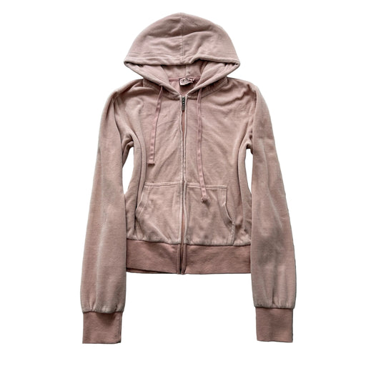 Juicy Couture Women's Dusty Rose Velour Zip-Up Hoodie Drawstring Pocket Size M