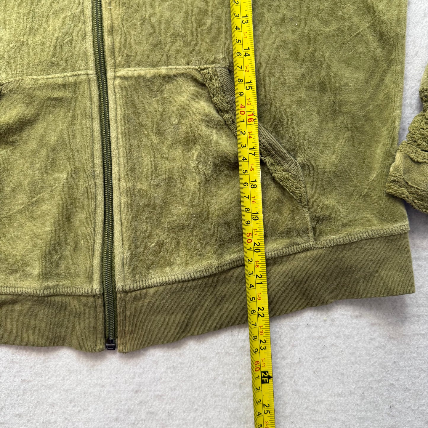 2003 Vintage Juicy Couture Women's Olive Green Velour Hoodie Lace Cuffs Size M
