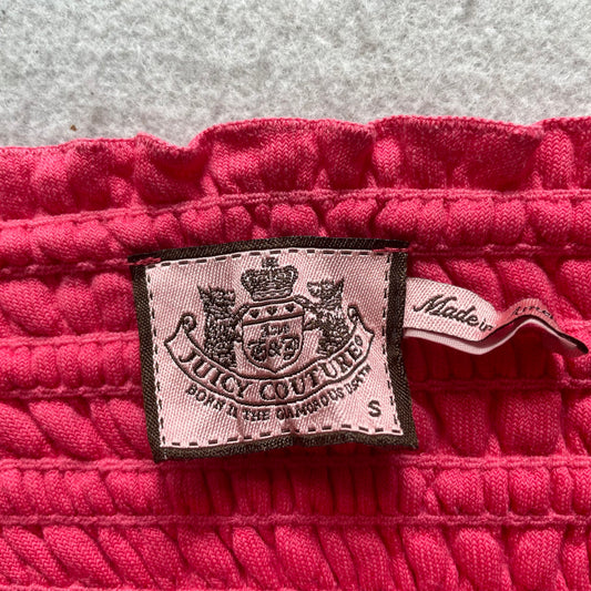 Vintage Juicy Couture Womens Hot Pink Terry Cloth Smocked Flared Mini Skirt Size S