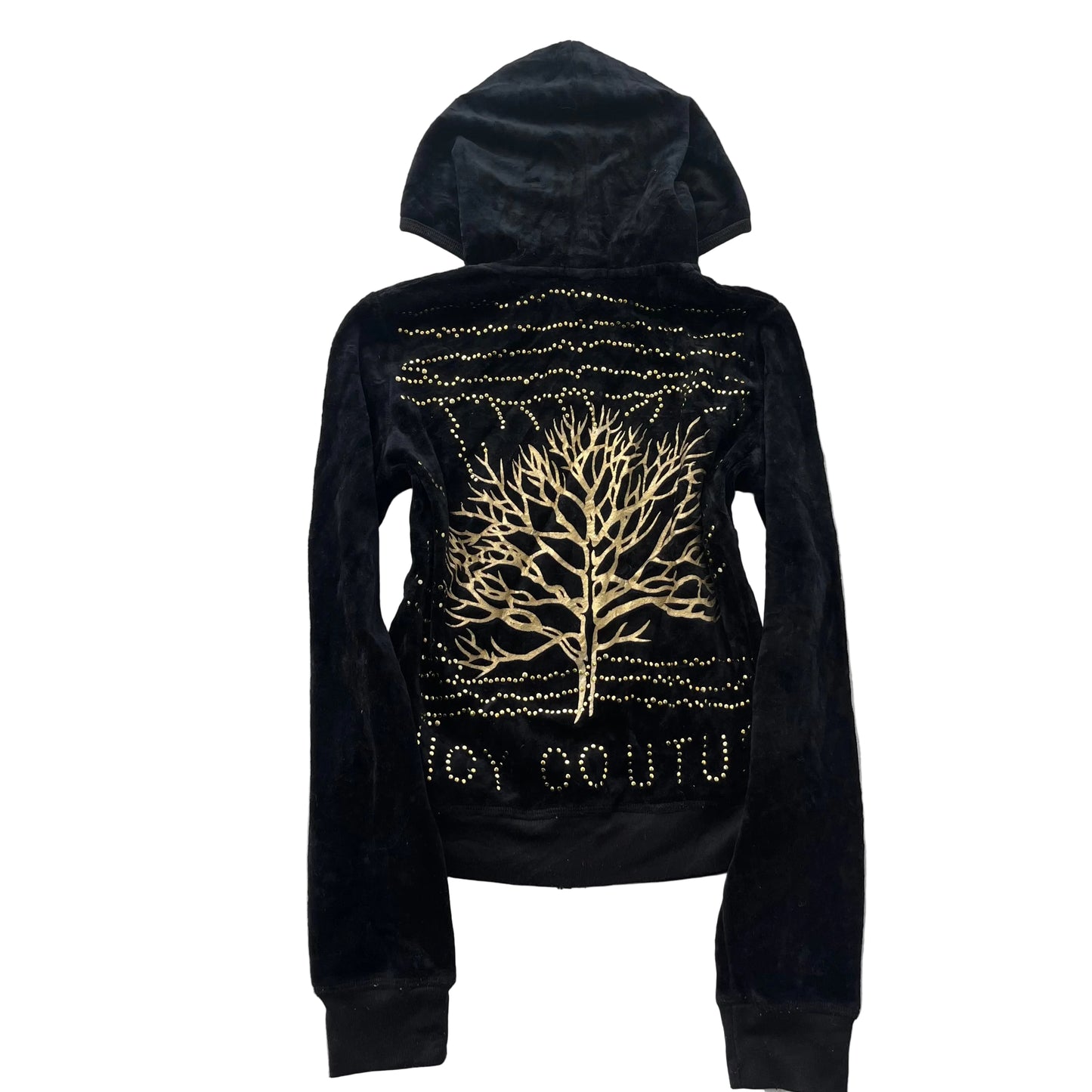 Vintage Juicy Couture "Tree of Life" Women's Black Velour Zip-Up Hoodie Size S