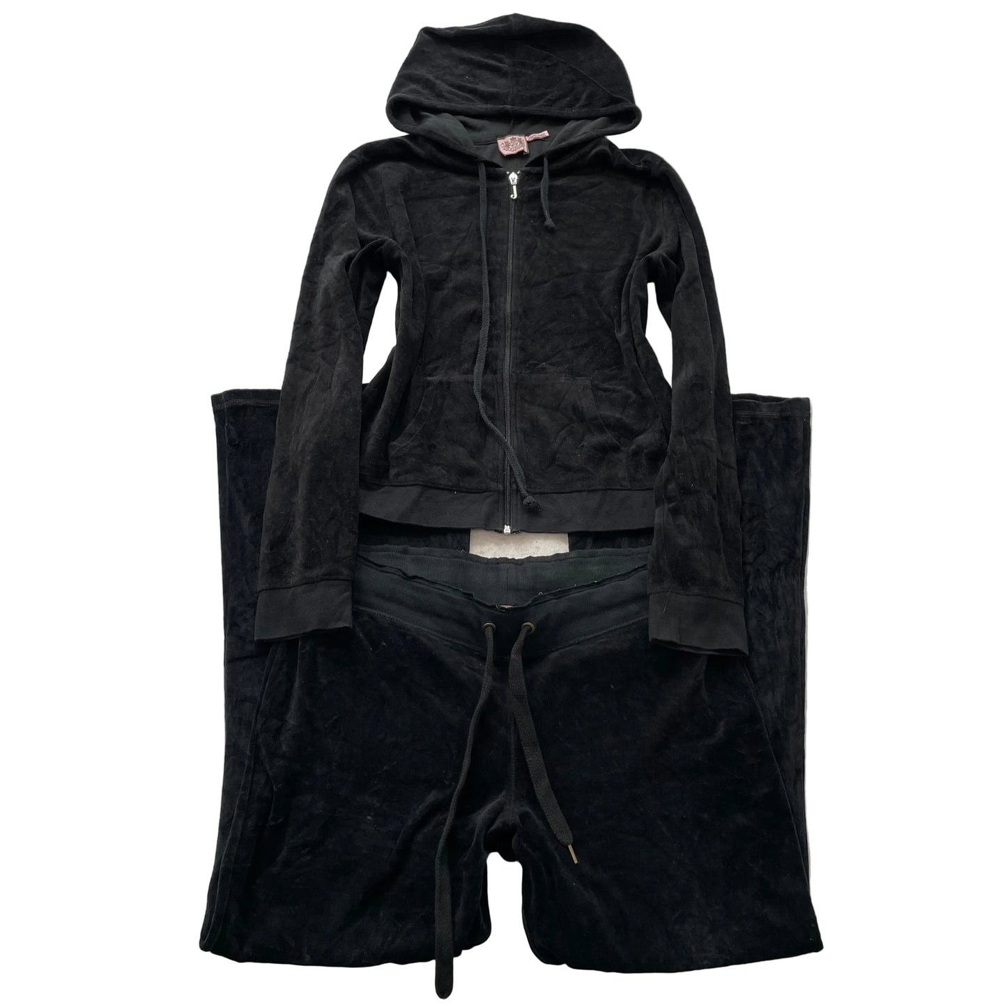 Juicy Couture Women's Black Velour Tracksuit Set Zip Hoodie & Pants Y2k Size XL