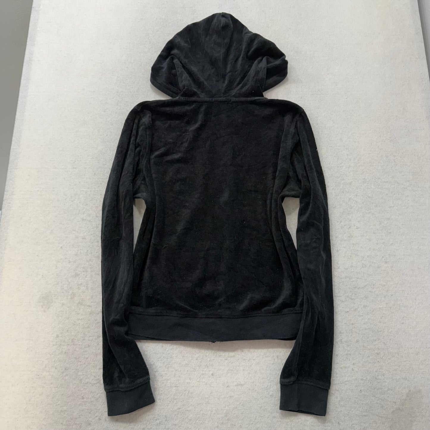 Vintage Juicy Couture Women's Black Velour Zip-Up Hoodie Slash Pockets Size S