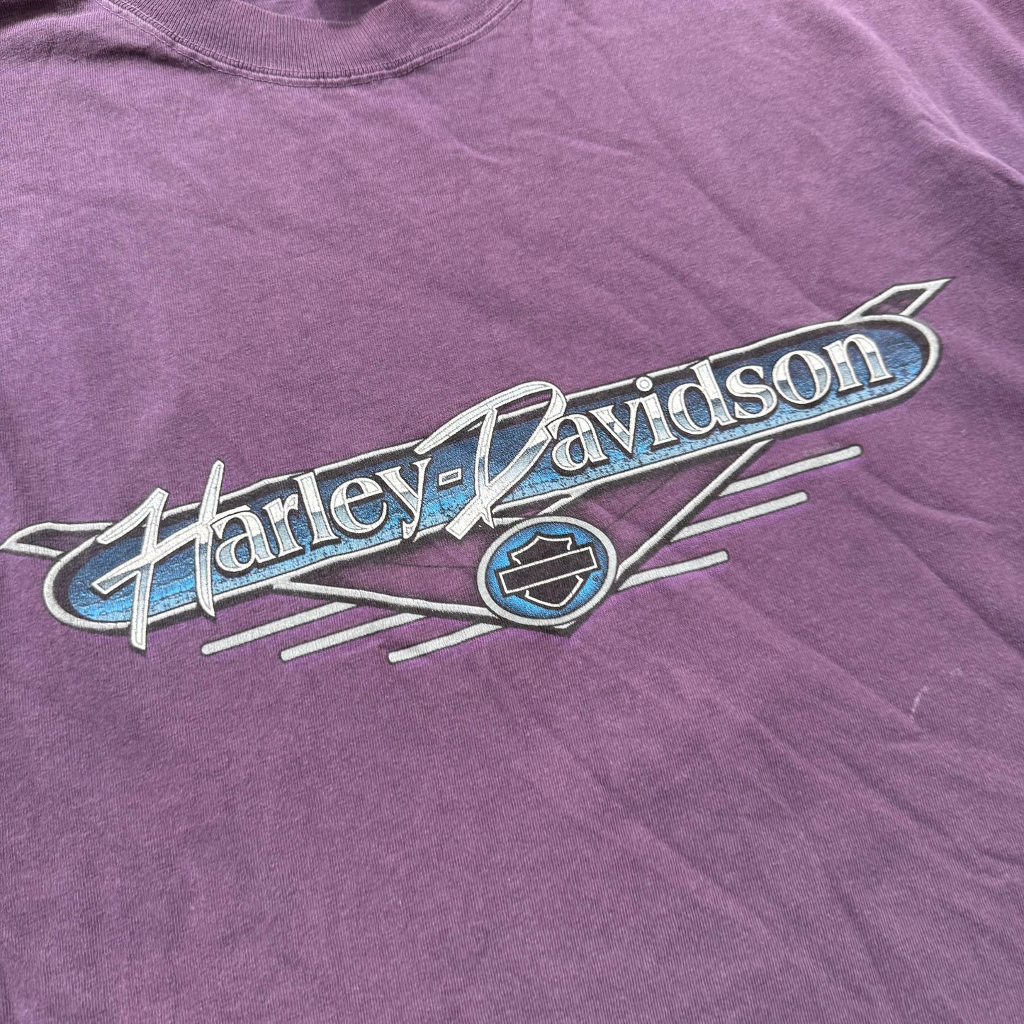 Harley-Davidson Unisex Plum Cotton Cropped T-Shirt Raw Hem Graphic Logo Size L