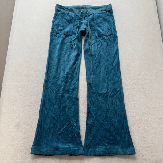 Juicy Couture Women Teal Velour Flare Track Pant Back Flap Pockets Casual Size P