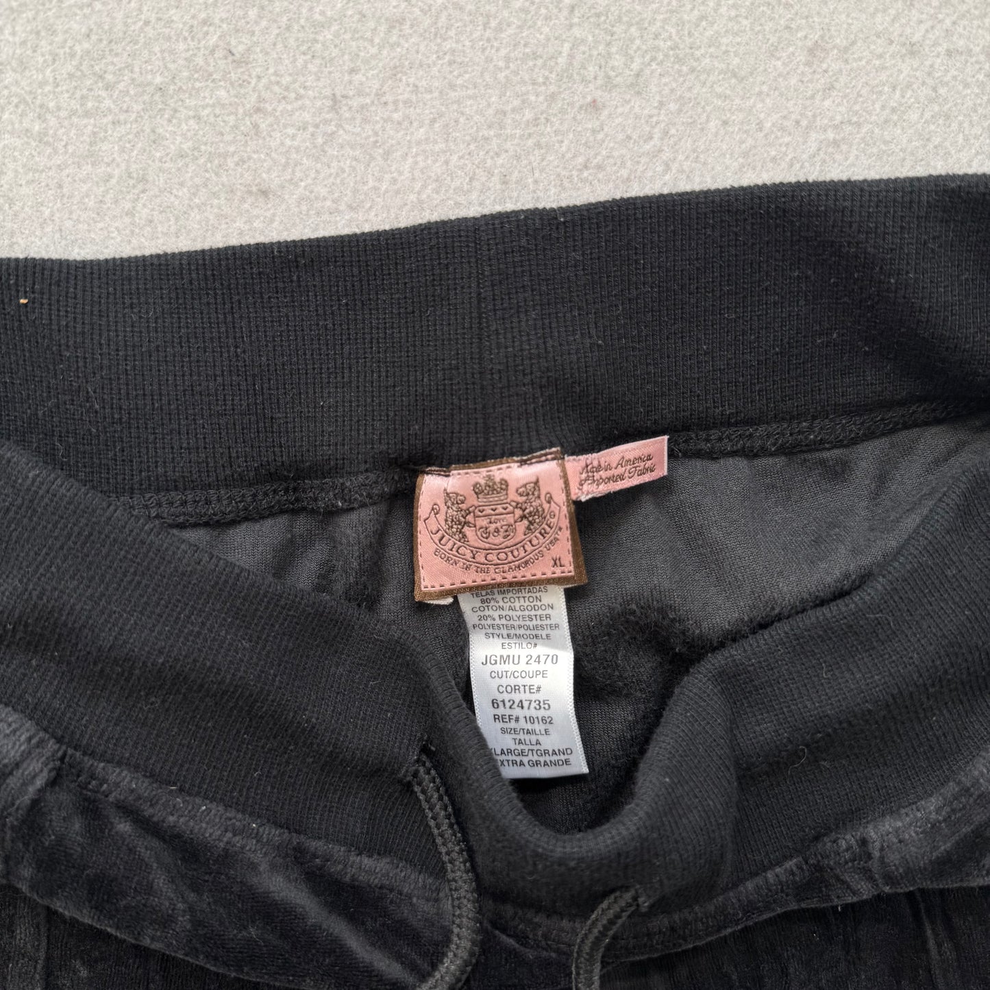 Juicy Couture Women's Black Velour Tracksuit Set Zip-Up Hoodie & Pant Size XL