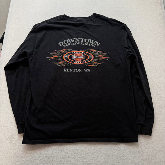 Harley-Davidson Pinup Winged Angel Girl Men's Black Long Sleeve T-Shirt Size L