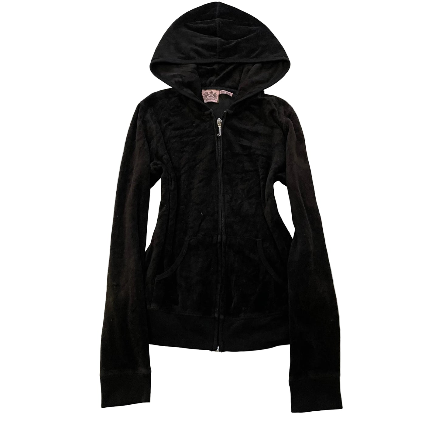 Juicy Couture Women's Charcoal Velour Zip-Up Hoodie Loungewear Pockets Size M