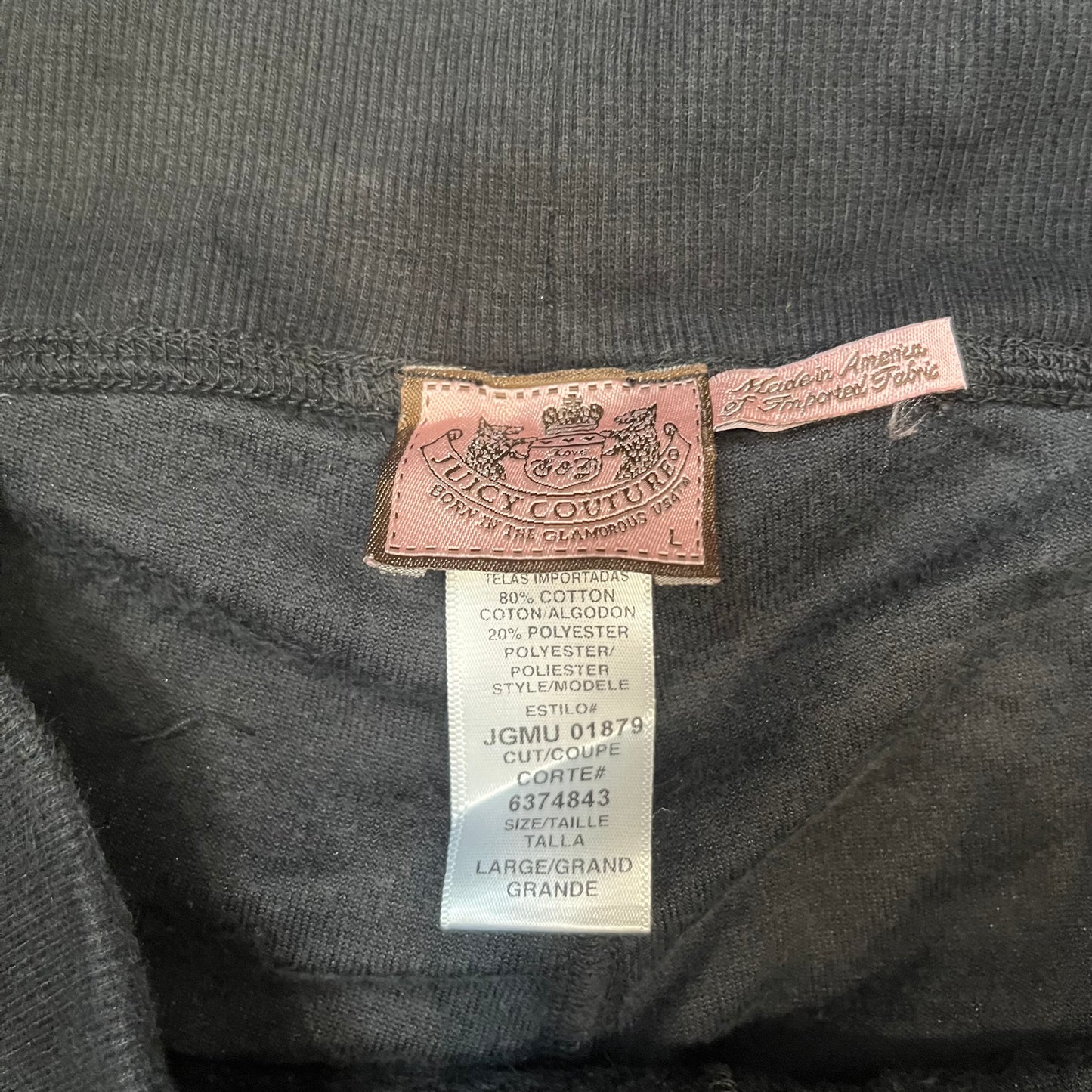 Vintage Juicy Couture Women's Jet Black Velour Wide Leg Track Pant Logo Size L