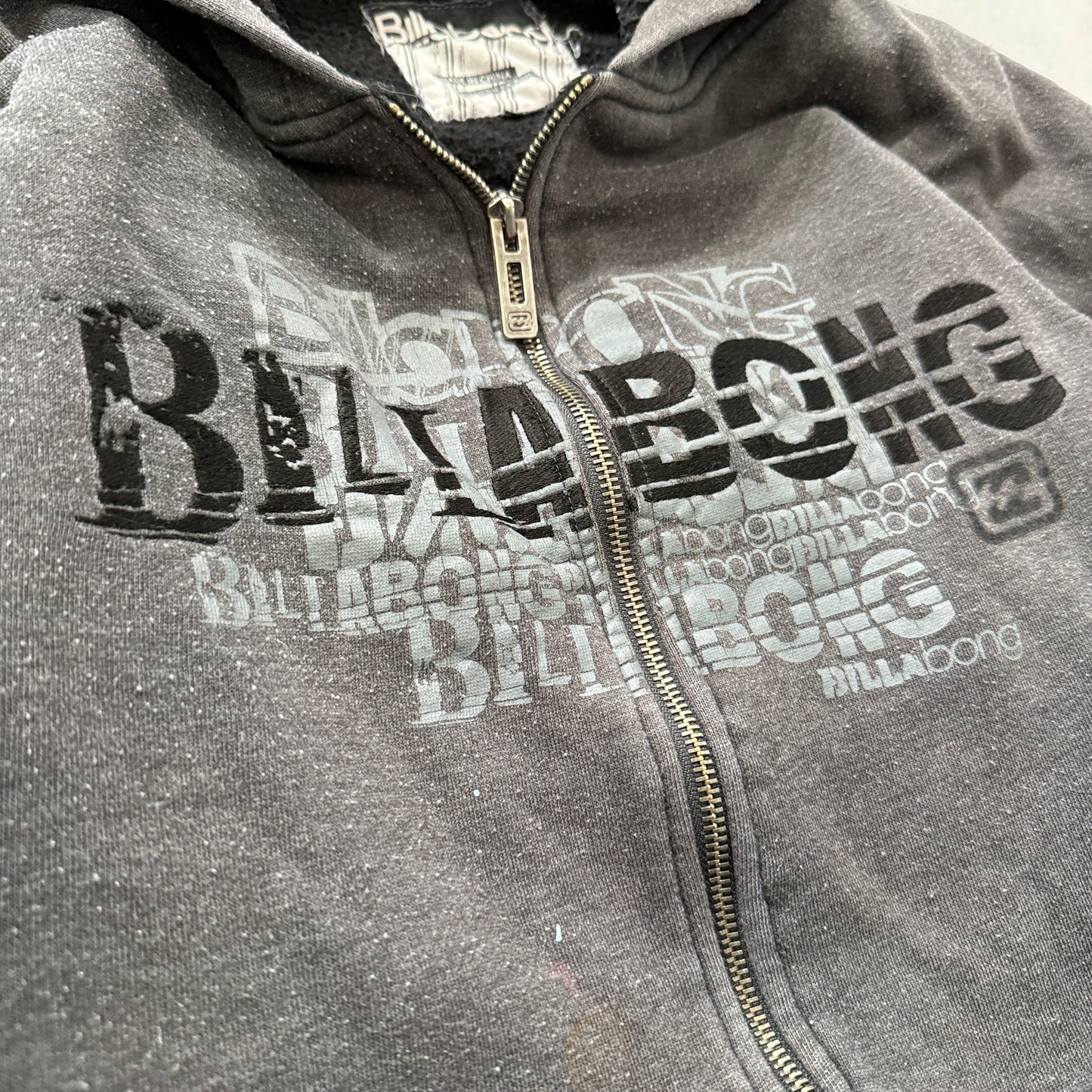 Billabong Men's Dark Gray Fleece Full Zip Hoodie Graphic Print Logo Y2K Size XL