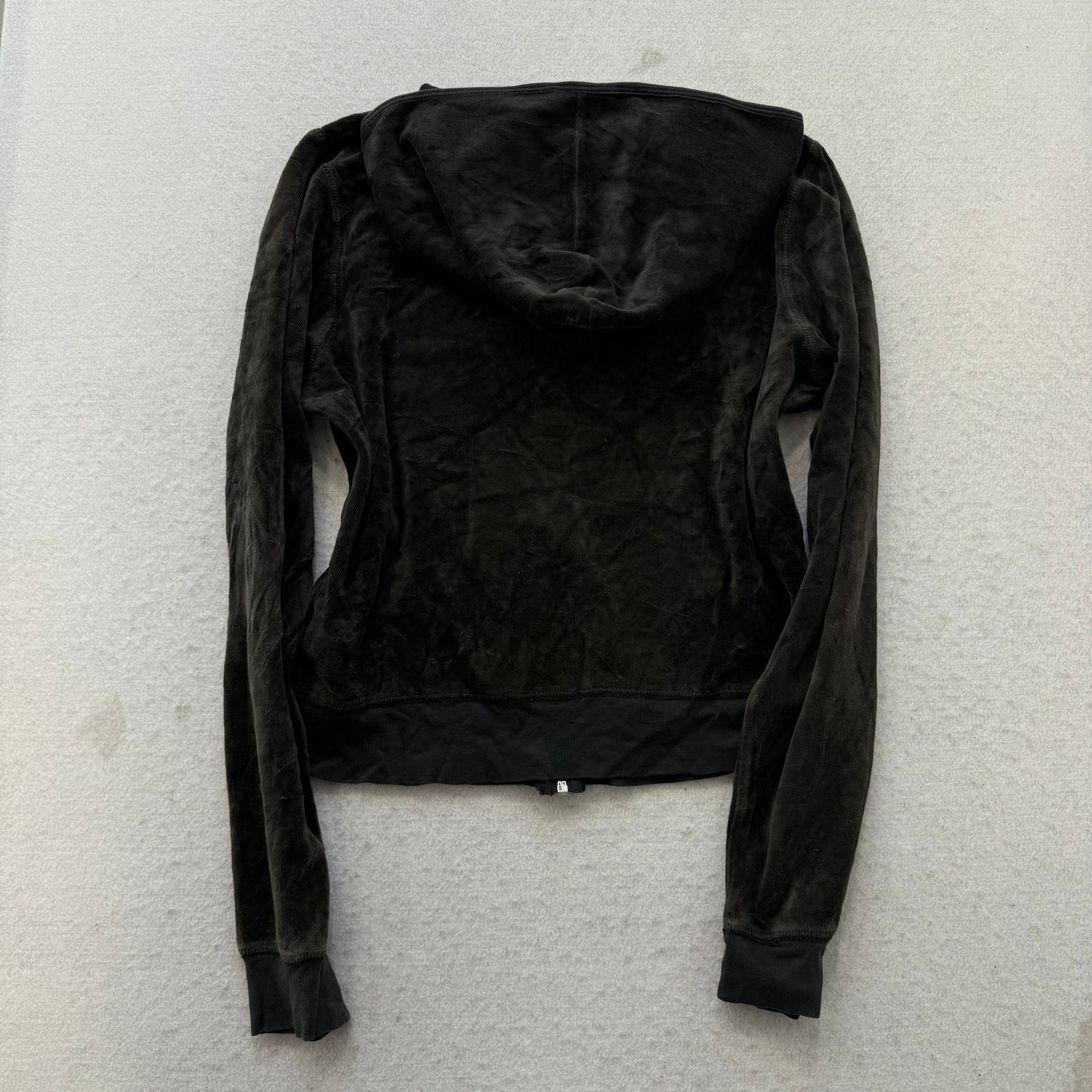 Vintage Juicy Couture Women's Black Velour Tracksuit Set Hoodie & Pants Size L