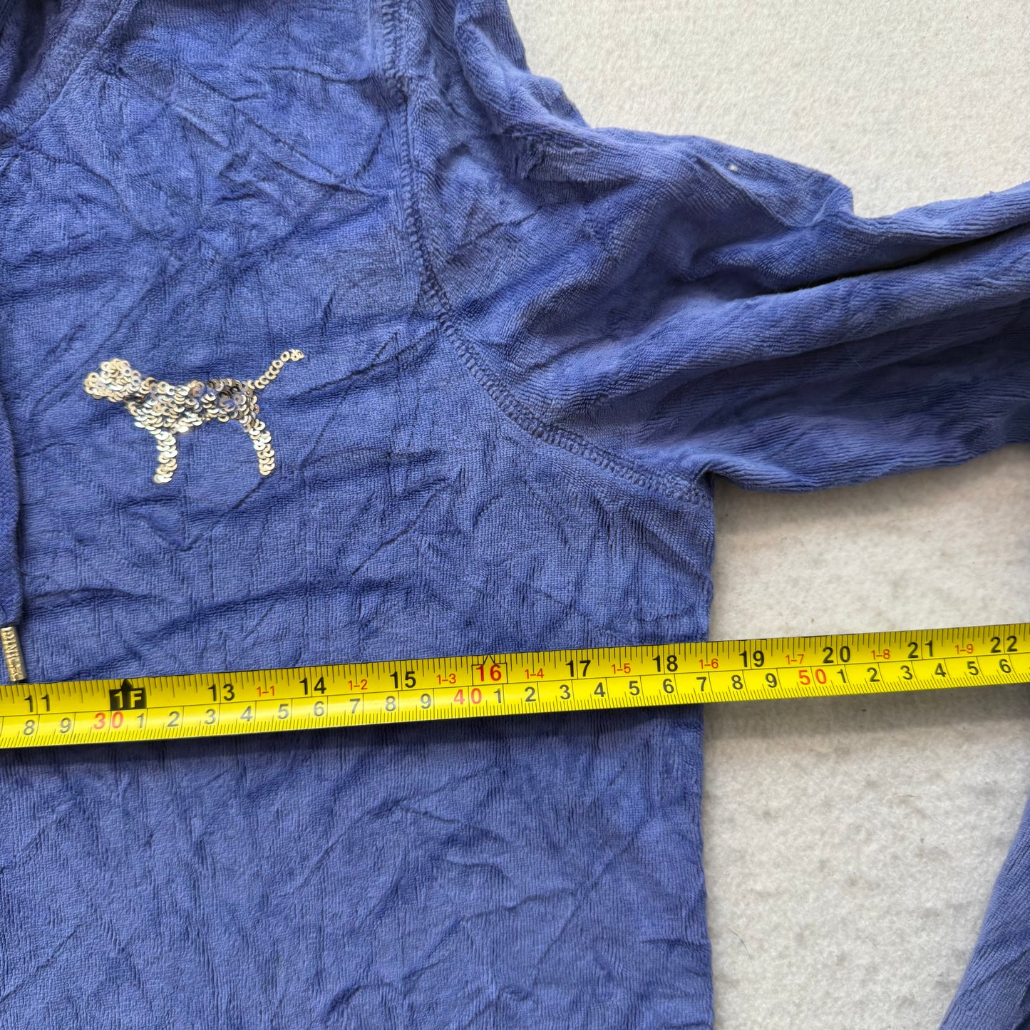 Victoria's Secret PINK Women's Deep Blue Velour Zip-Up Hoodie Gold Sequin Size M