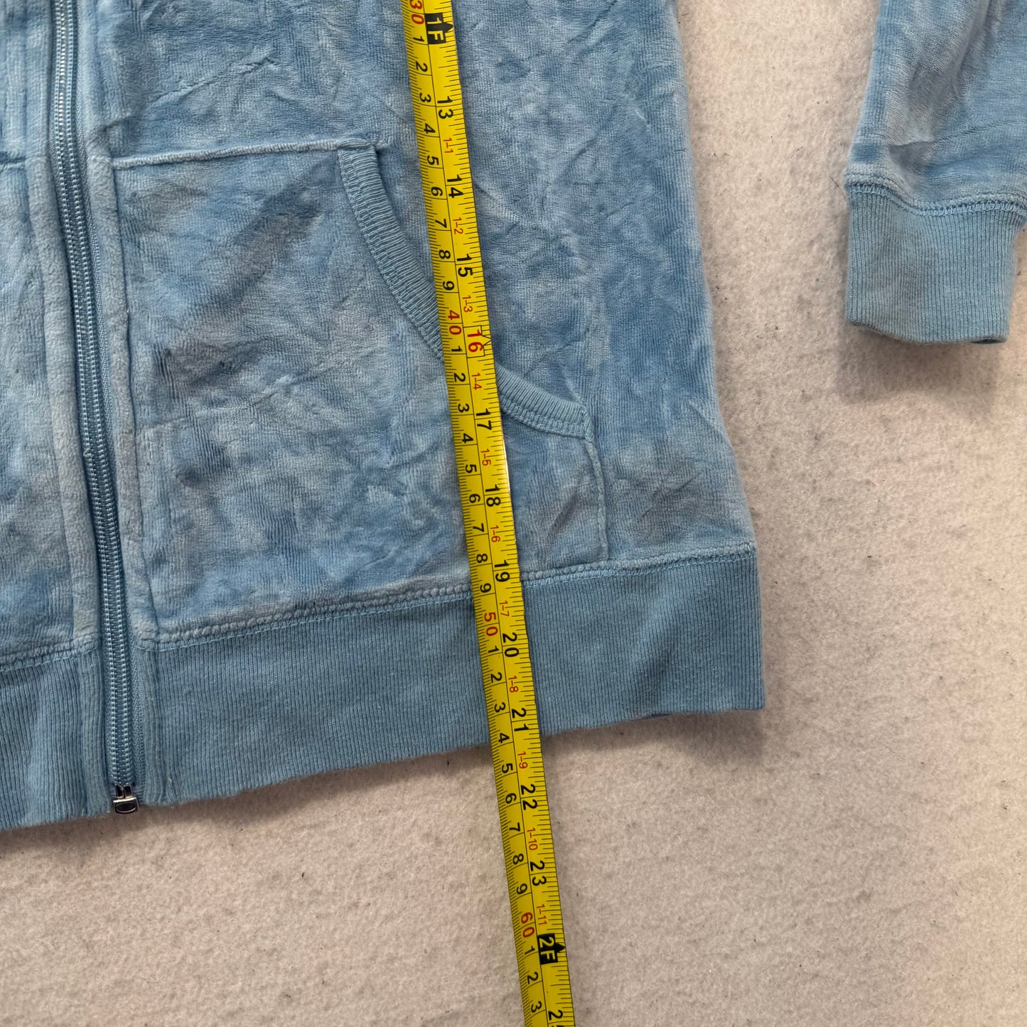 Juicy Couture Women's Pastel Blue Velour Zip Up Hoodie Loungewear Preppy Size M