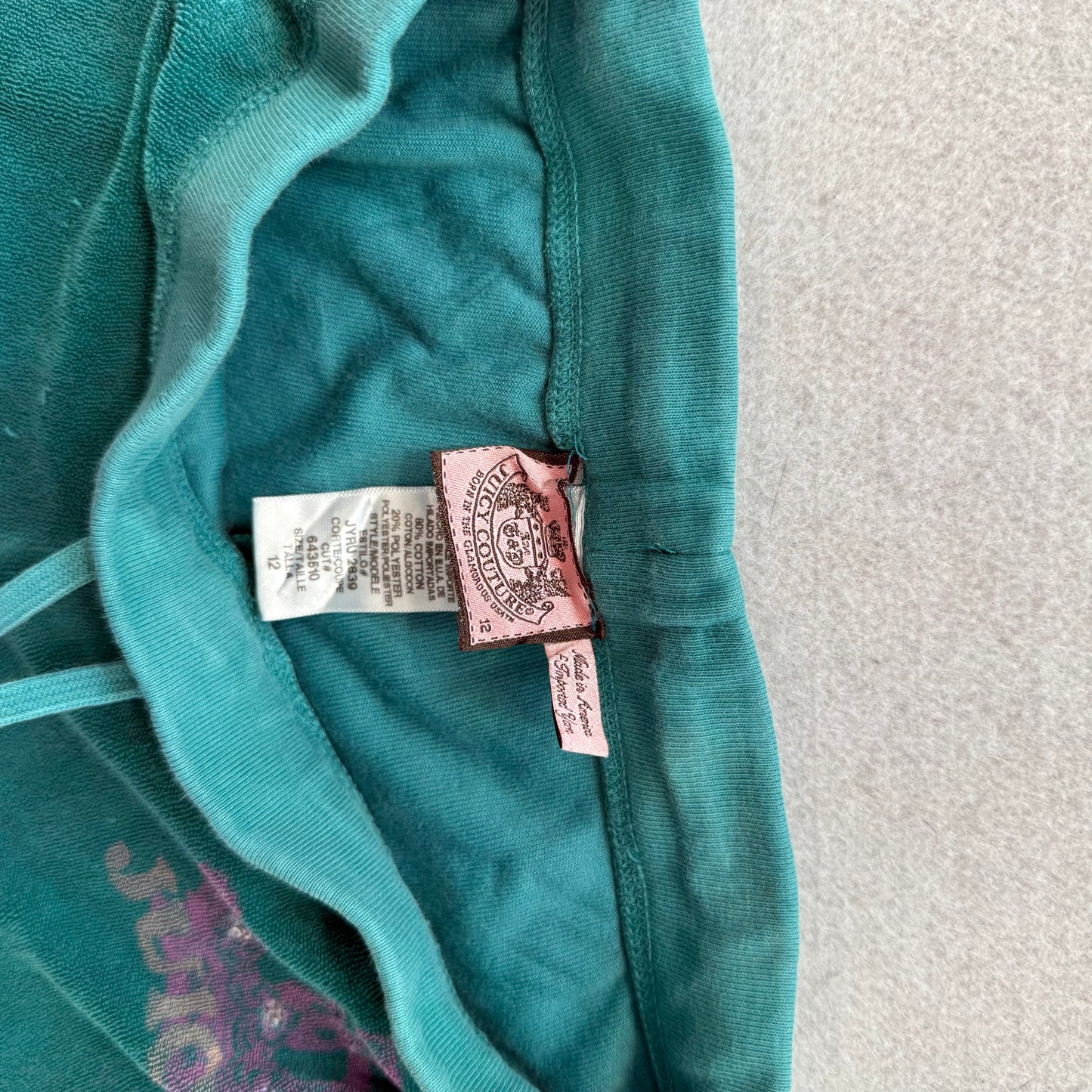 Juicy Couture Women's Blue-Green Terry cloth Tracksuit Set Hoodie & Pant Size 12