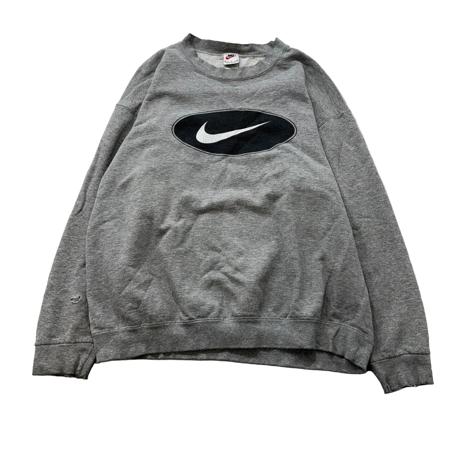 Nike Men's Heather Gray Cotton Boxy Fit Sweatshirt Crewneck Swoosh Logo Size L