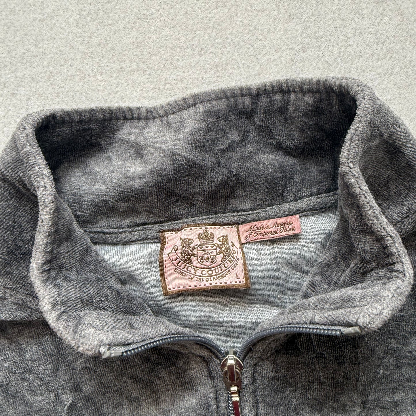 Vintage Juicy Couture Womens Deep Gray Velour Zip-Up Track Jacket Classic Size L