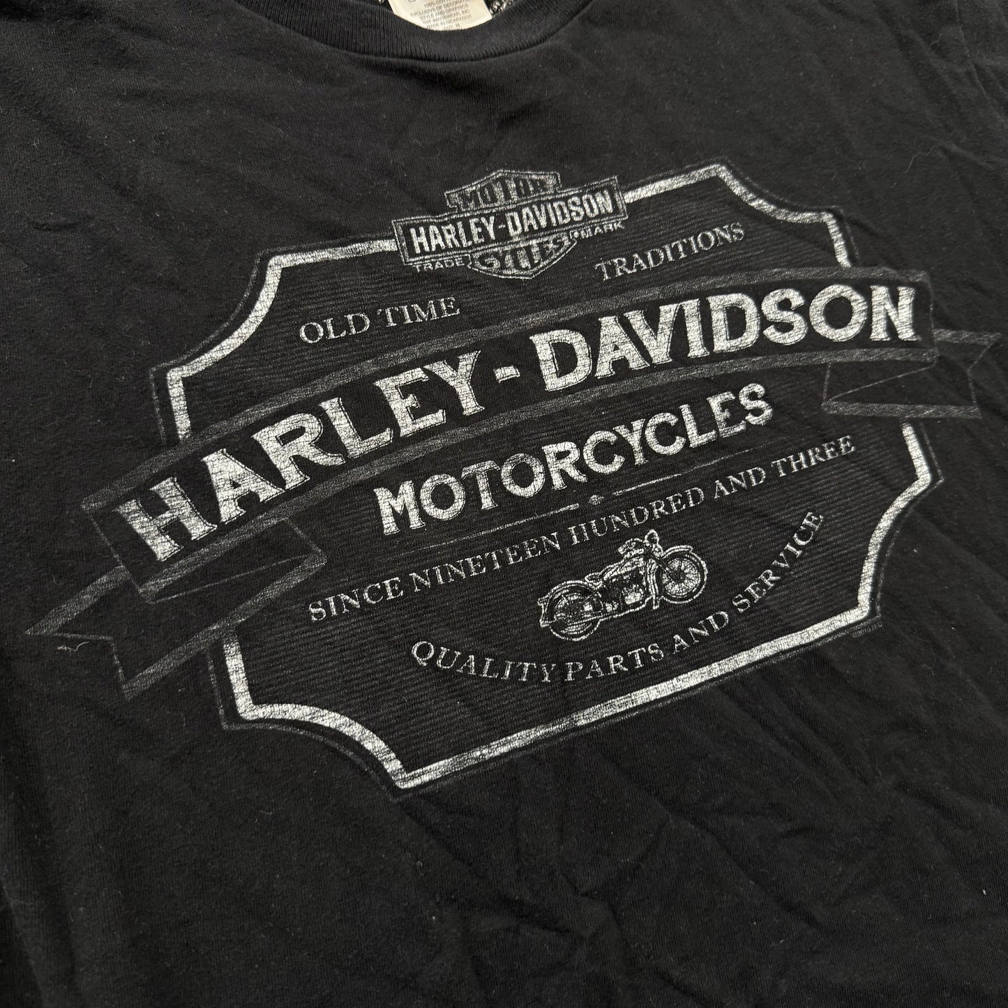 Harley-Davidson Men Black Cotton T-Shirt Crew Neck Distressed Graphic Tee Size M
