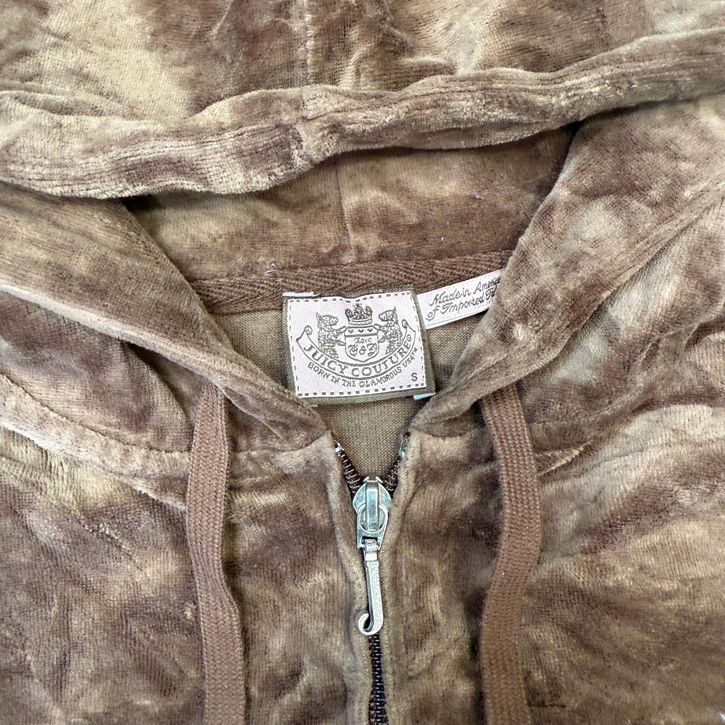 Vintage Juicy Couture Womens Brown Velour Zip-Up Hoodie Butterfly Graphic Size S