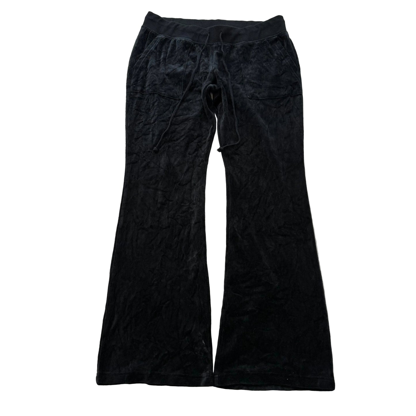 Juicy Couture Women's Black Velour Wide Leg Flared Track Pants Pockets Size XL