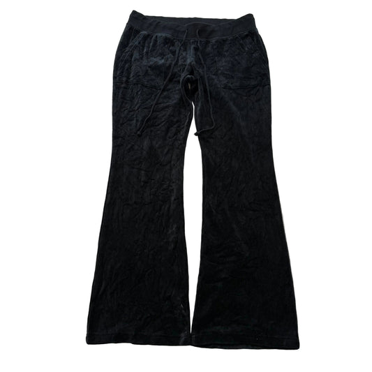 Juicy Couture Women's Black Velour Wide Leg Flared Track Pants Pockets Size XL