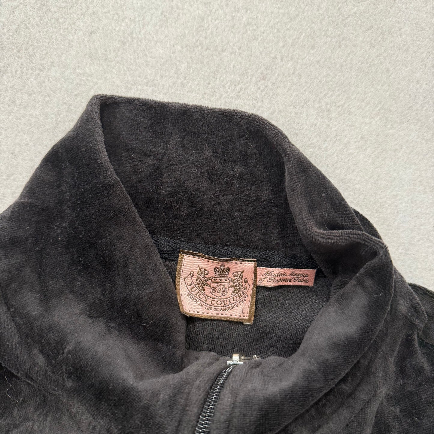 Juicy Couture Black Velour Tracksuit Set Zip Up Jacket & Flared Pants Y2k Size M