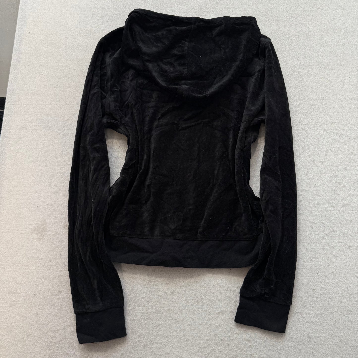 Vintage Juicy Couture Women's Black Velour Tracksuit Set Hoodie & Pant Y2k Size L