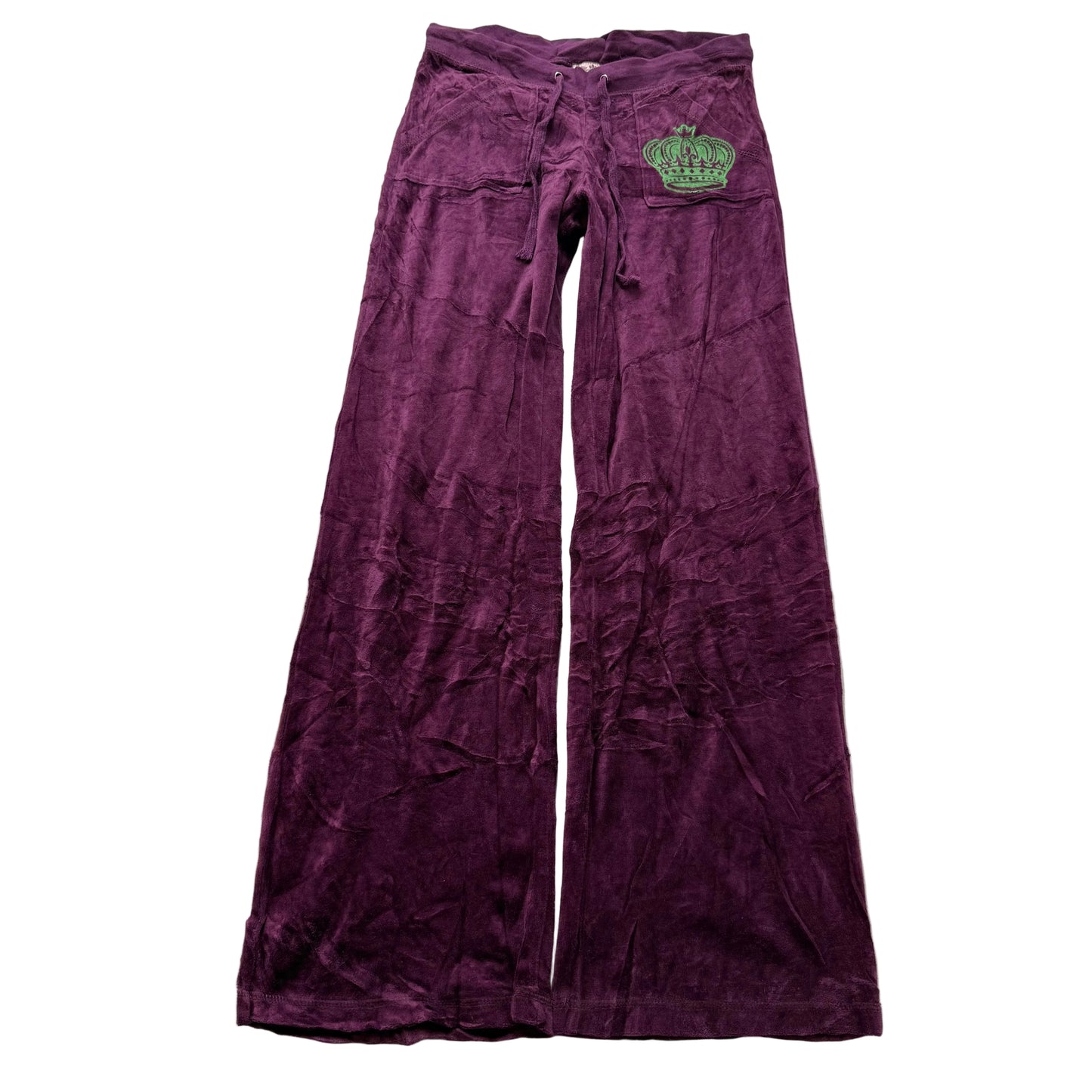 Juicy Couture Women Dark Plum Velour Wide Leg Flare Track Pant Drawstring Size M