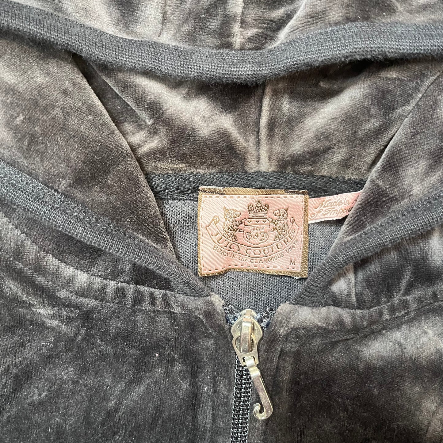 Vintage Juicy couture “Scottie Dogs” velour Charcoal black rhinestone zip up jacket size M