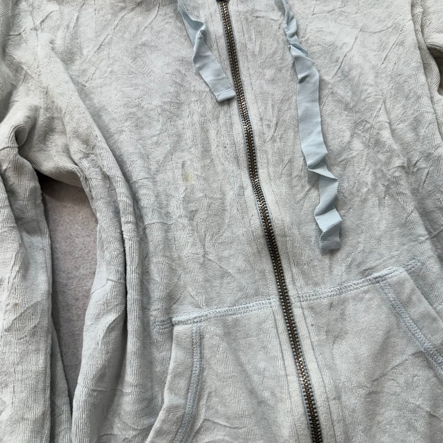 Hollister Womens Ice Blue Velour Zip Up Hoodie Loungewear Kangaroo Pocket Size S
