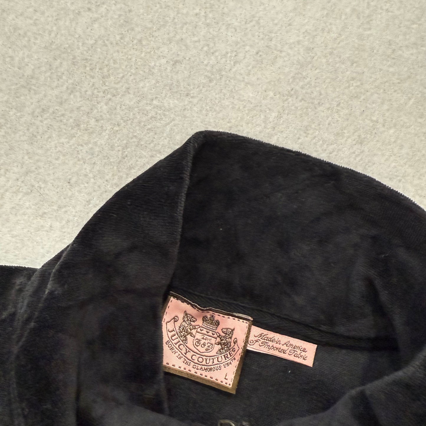 Juicy Couture Black Velour Tracksuit Set Zip Up Jacket & Flared Pants Y2K Size L