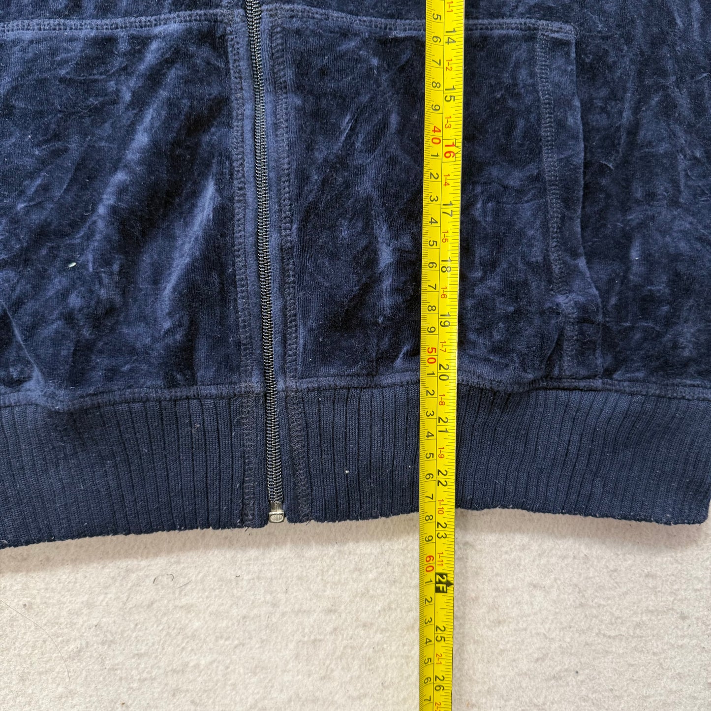 Vintage Juicy Couture Women's Navy Velour Full Zip Track Jacket Mock Neck Size L