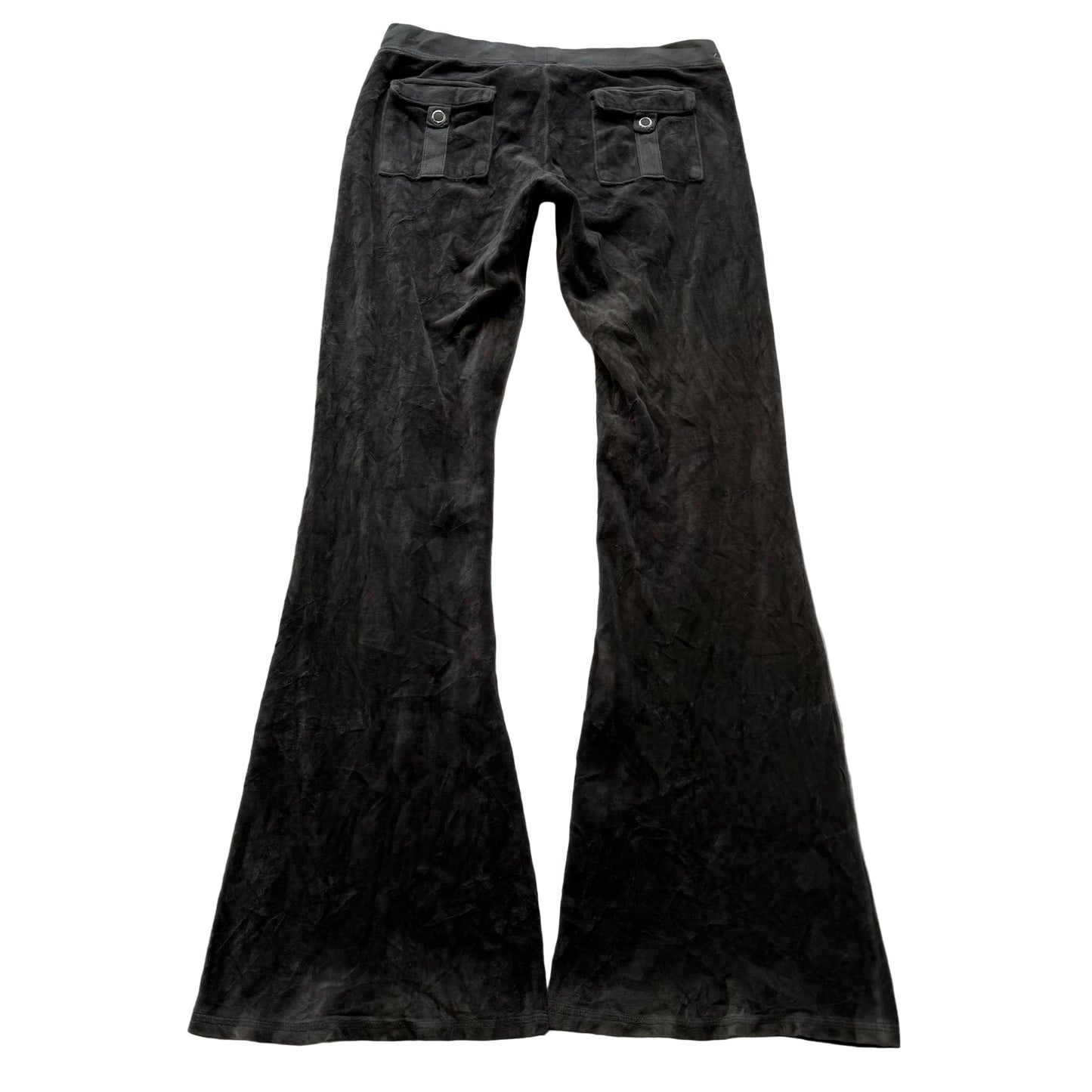 Vintage Juicy Couture Women Charcoal Gray Velour Flared Track Pant Pocket Size S