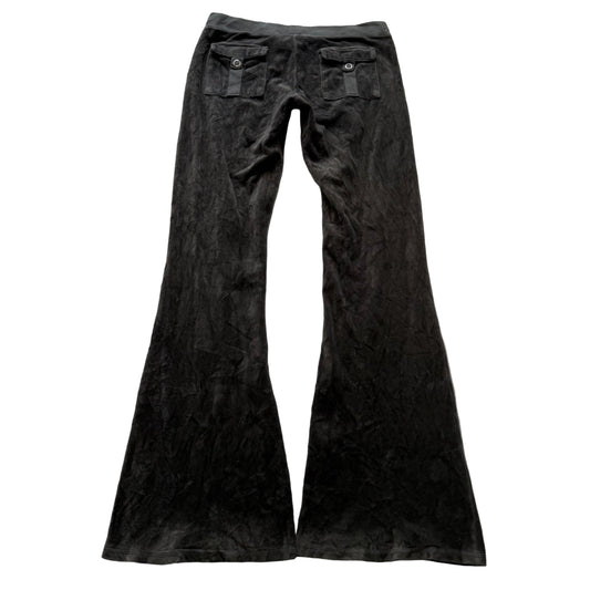 Vintage Juicy Couture Women Charcoal Gray Velour Flared Track Pant Pocket Size S