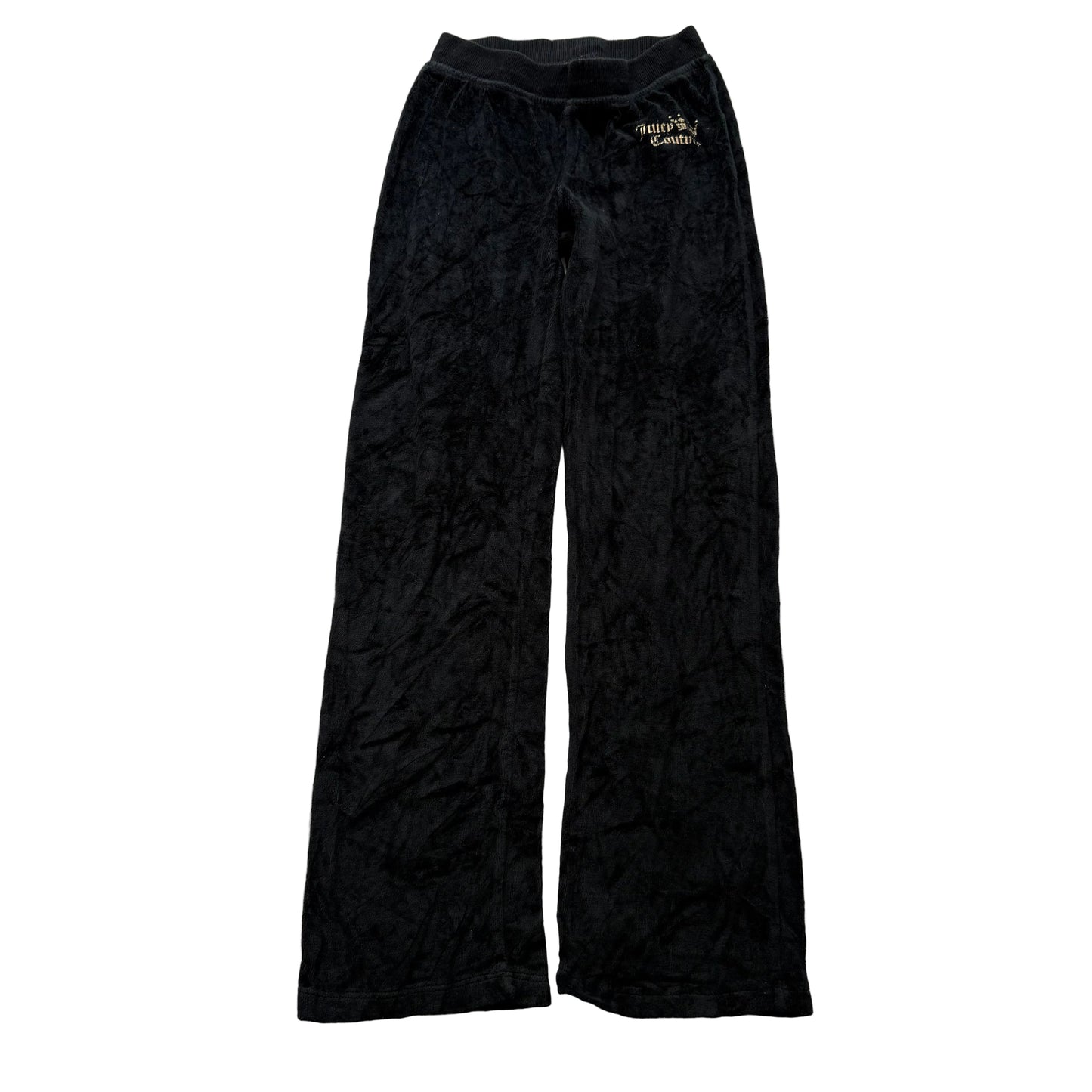 Juicy Couture Women's Black Velour Wide Track Pant Drawstring Crown Logo Size 12