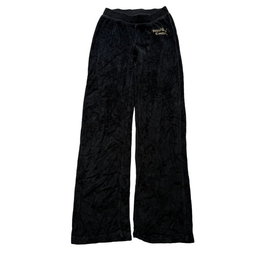 Juicy Couture Women's Black Velour Wide Track Pant Drawstring Crown Logo Size 12