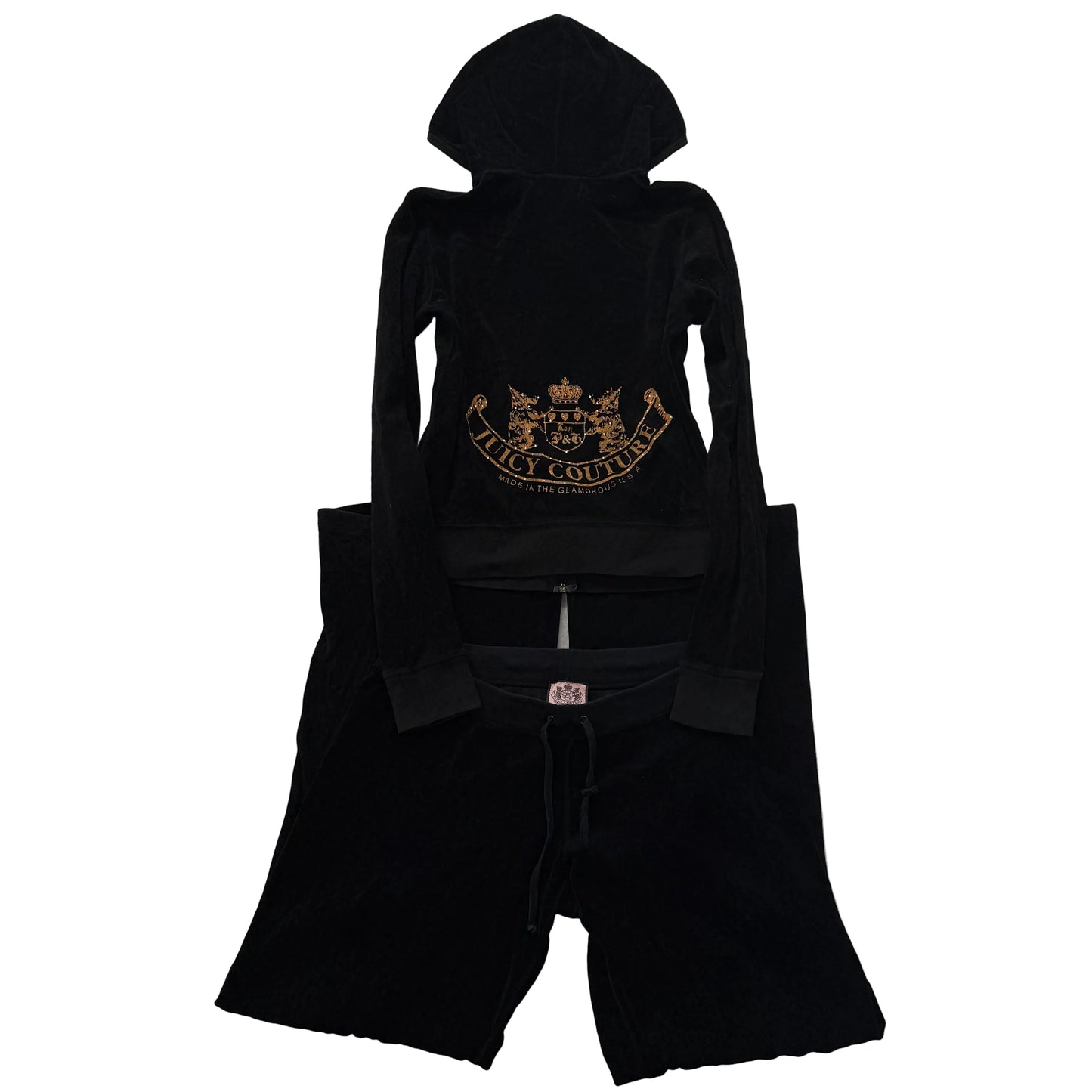 2003 Juicy Couture “Scottie Dog” Black Velour Tracksuit Set Hoodie & Pant Size M