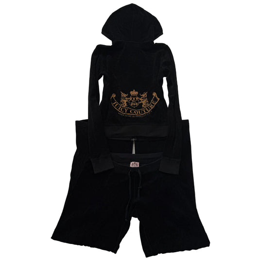 2003 Juicy Couture “Scottie Dog” Black Velour Tracksuit Set Hoodie & Pant Size M