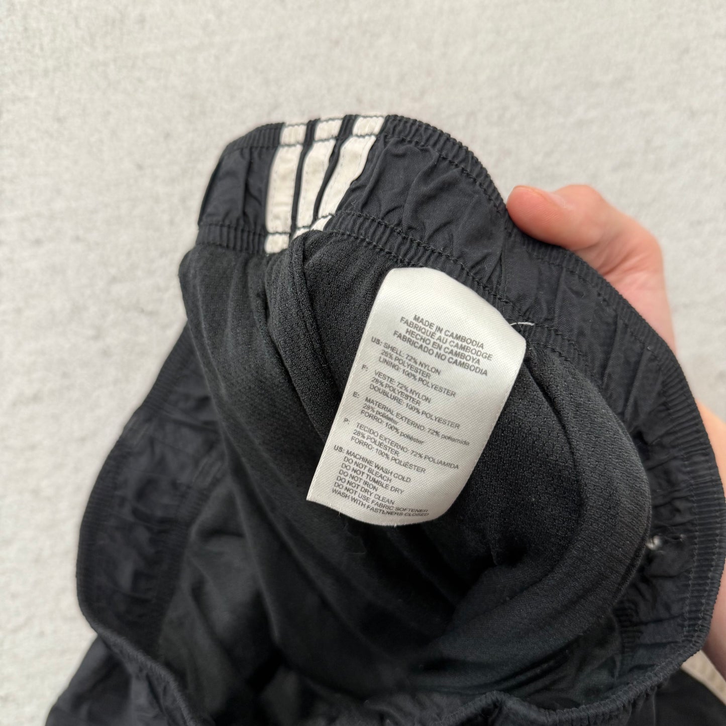 Adidas Men's Black Nylon Track Pant Tear Away 3-Side Stripes Windbreaker Size XS