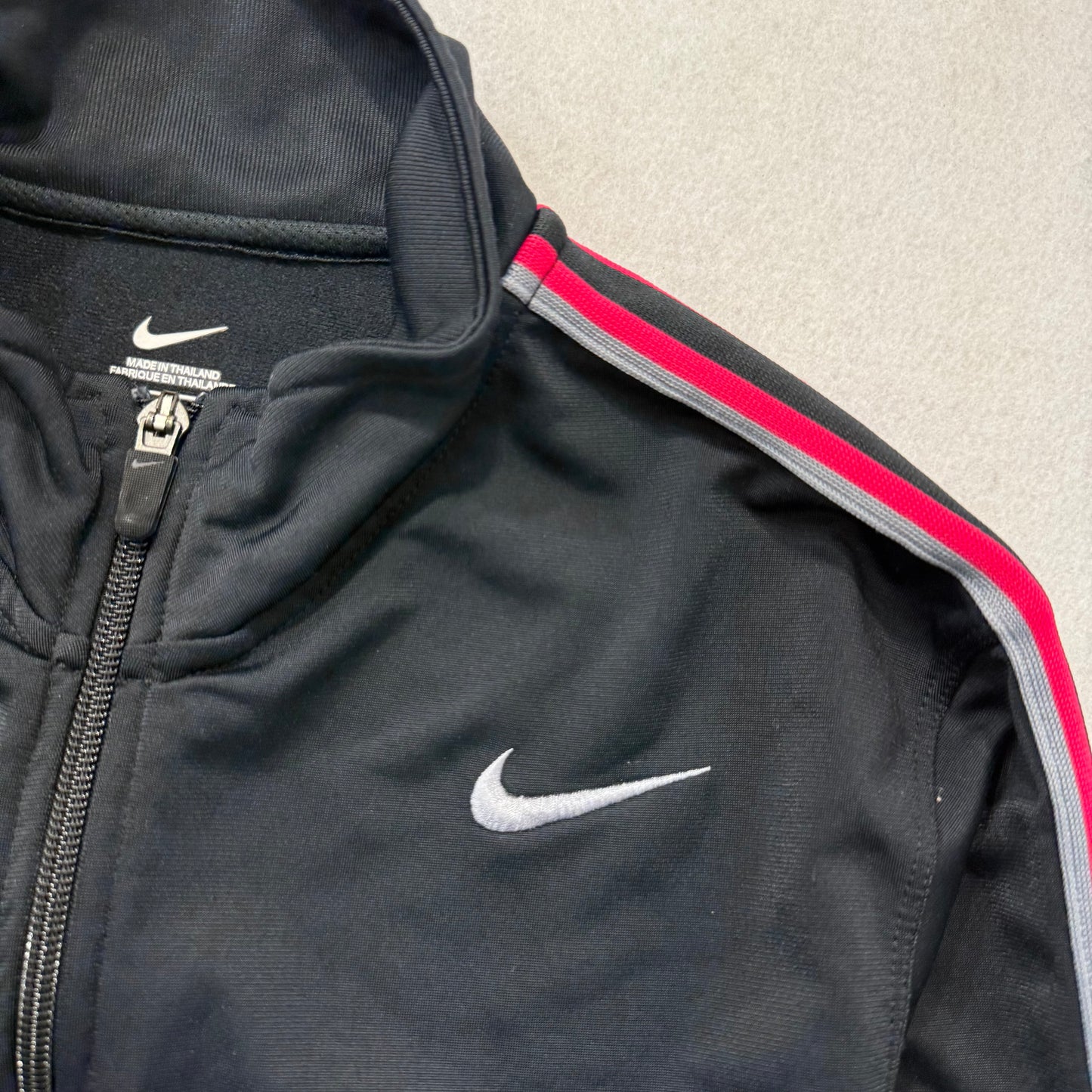 Nike Womens Black Full Zip Track Jacket Pink Gray Stripes Performance Y2k Size L