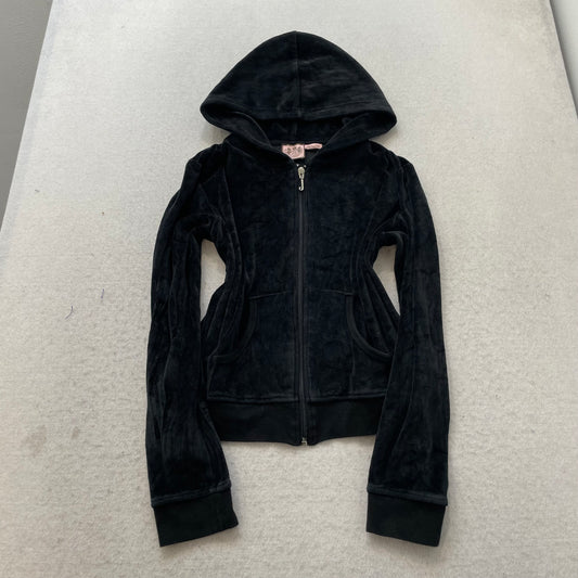 Vintage Juicy Couture Women's Black Velour Tracksuit Sets Hoodie & Pant Size L