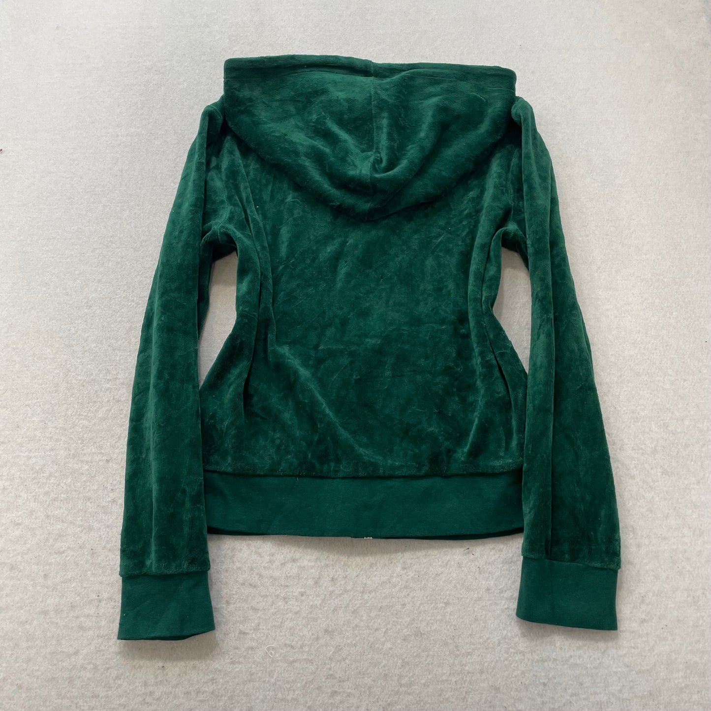 Vintage Juicy Couture Women's Dark Green Velour Zip-Up Hoodie Pockets Y2k Size S