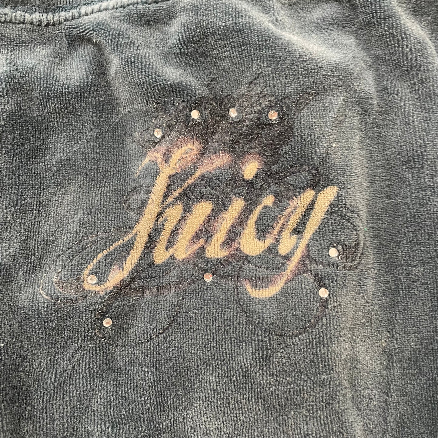2003 Vintage Juicy Couture Women Slate Blue Velour Flared Track Pant Logo Size L