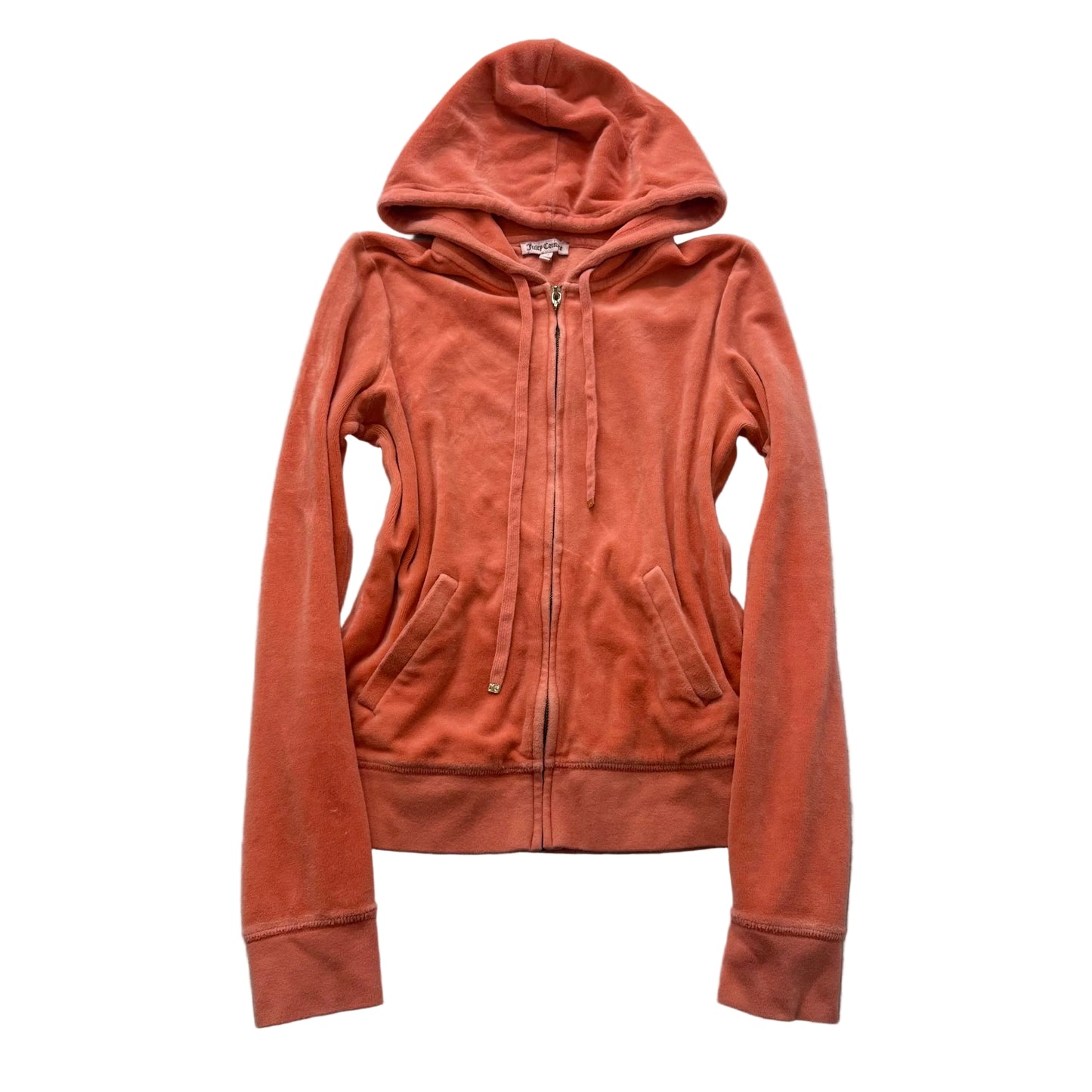 Juicy Couture Women's Coral Velour Zip-Up Hoodie Drawstring Pockets Y2k Size M