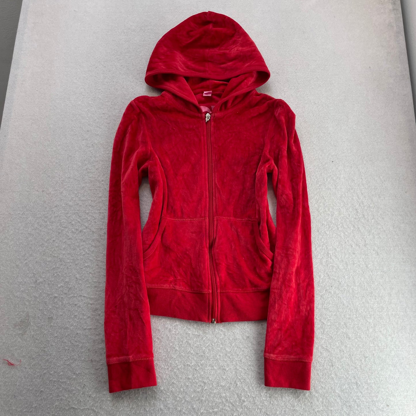Victoria's Secret PINK Women's Red Velour Zip-Up Hoodie LOVE PINK Graphic Size S