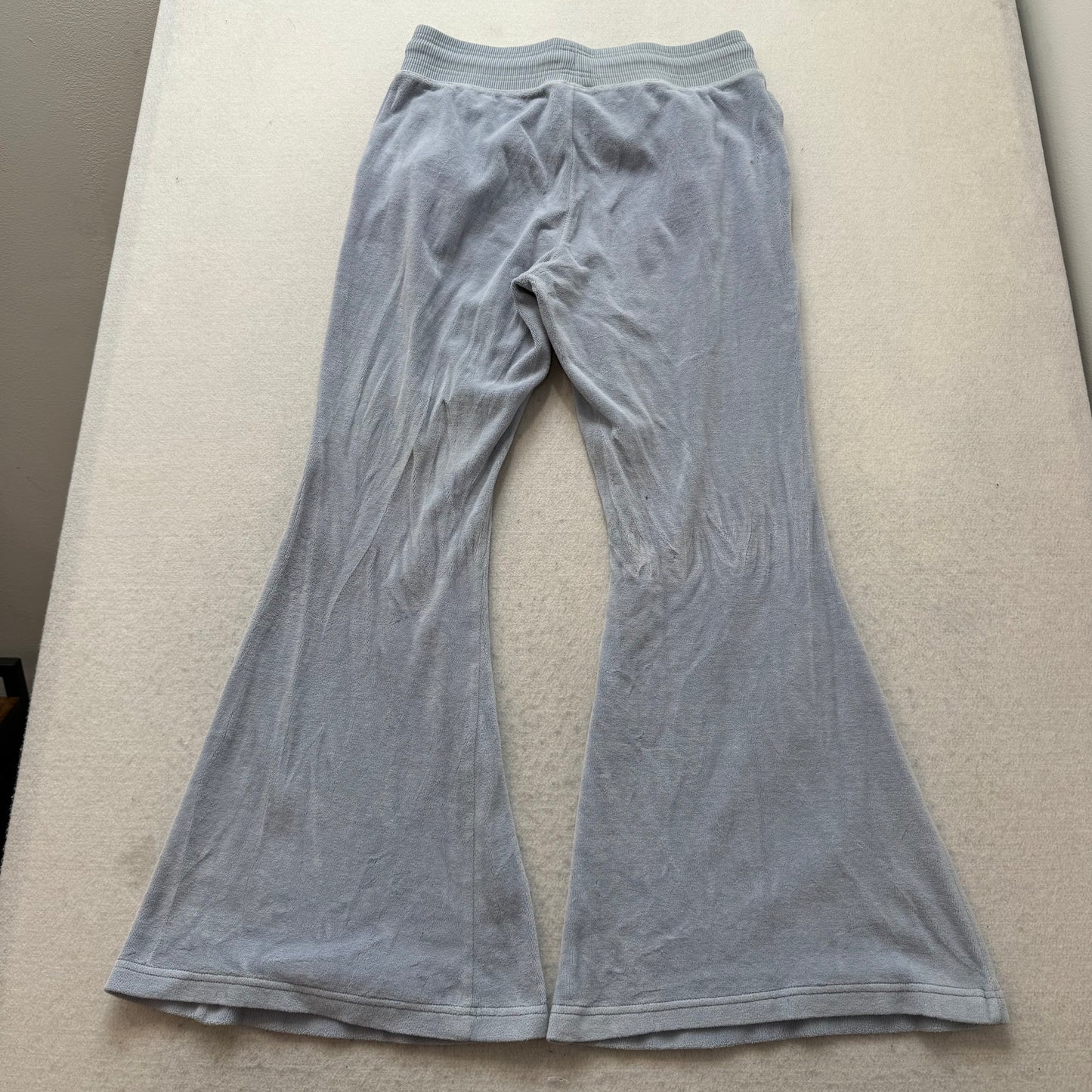 Juicy Couture Women Heather Ice Blue Velour Flared Track Pant Bell Bottom Size M