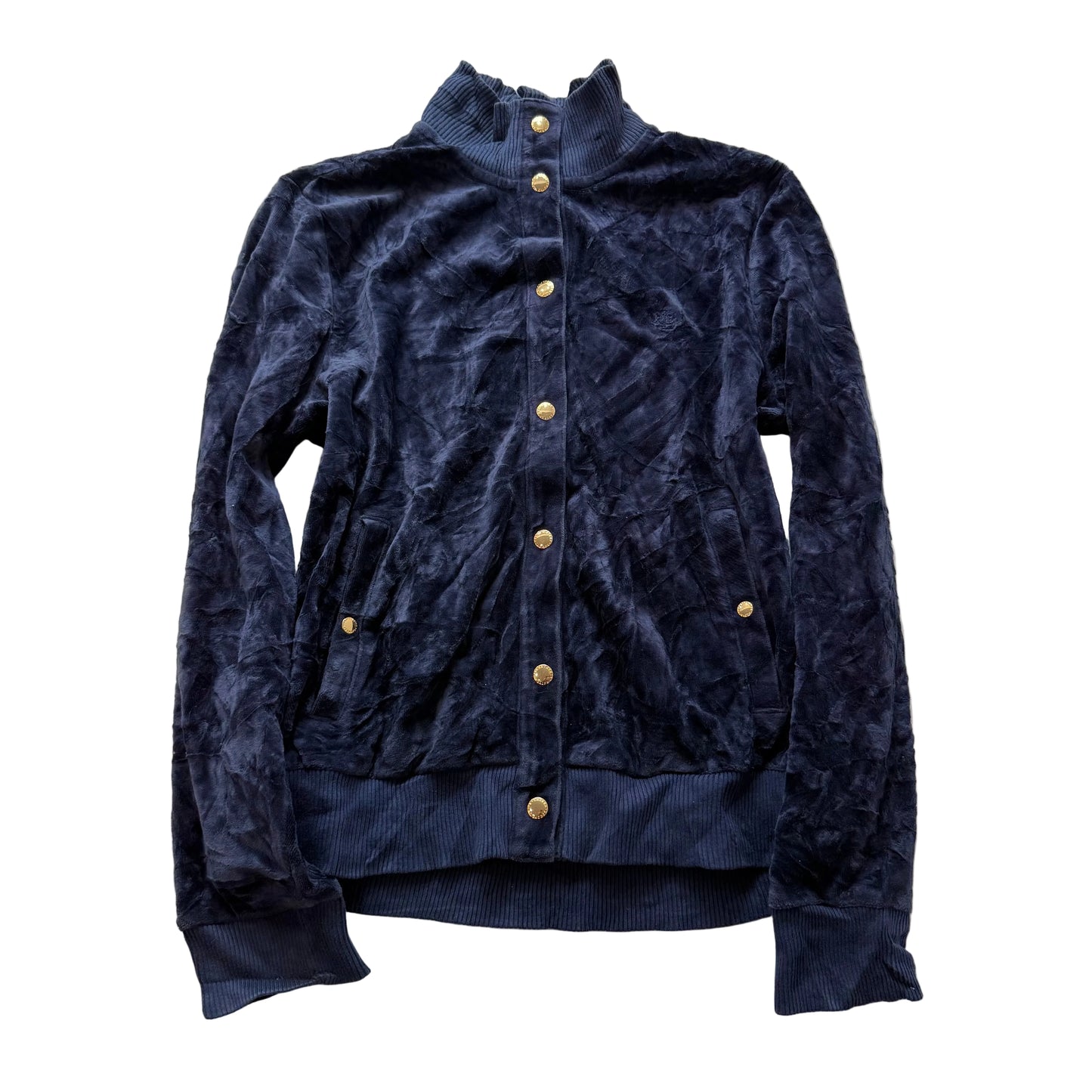 Lauren Ralph Lauren Womens Navy Gold Snaps Button Track Jacket Y2K Preppy Size M